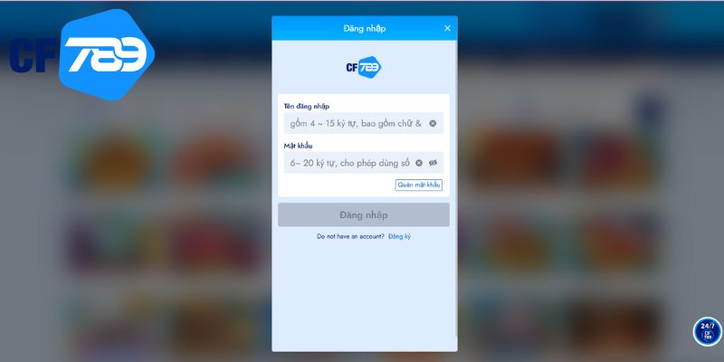Thông tin đăng nhập tài khoản CF789 cần độ chính xác tuyệt đối